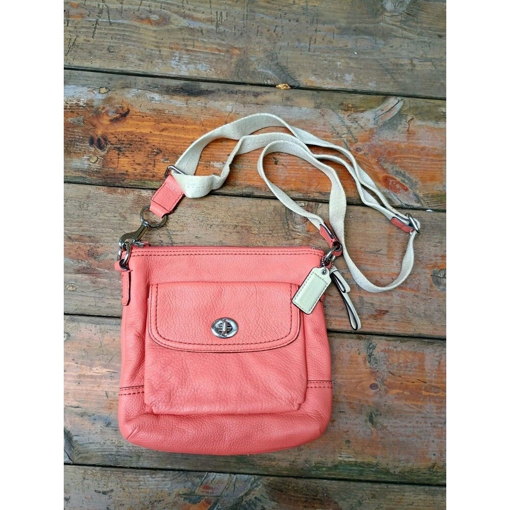 COACH Coral Swingpack Crossbody Turn-Lock Park Leather Coral Pink Pebbled
